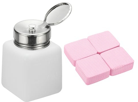 YOKIVE Alcohol Dispenser, 120ml(4oz) Pump Dispenser Bottle Push Down for Nail Polish Remover Acetone Cleanser with 200Pcs Lint Free Nail Wipes, White(Splash-proof Pump Head)