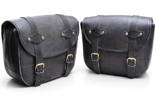 american blue Set mit 2 Motorradtaschen aus echtem Leder, Satteltasche, Fahrradtasche, Vintage-Gabeltaschen, Fahrradliebhaber (GearGo Set Black)
