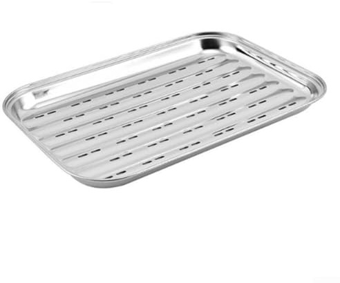 Lot de 2 plateaux de cuisson perforés en acier inoxydable avec trous pour camping, barbecue, cuisson à la vapeur, légumes, riz