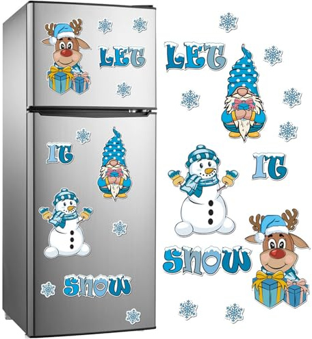Snowflakes Window Clings PVC Christmas For Refrigerator Christmas Garage Door Magnets Large Decorations Sticker For Fridge Metal Door Santa Reindeer Holiday Magnets Kitchen