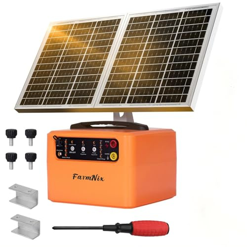 48KM Weidezaungerät Solar, 0.3-1.5J, 6KV-12KV Einstellbar Elektrozaungerät，inkl. 15W-Solarpanel, 12V 7Ah Blei-Akku & Erdungsset für große kleine Tiere