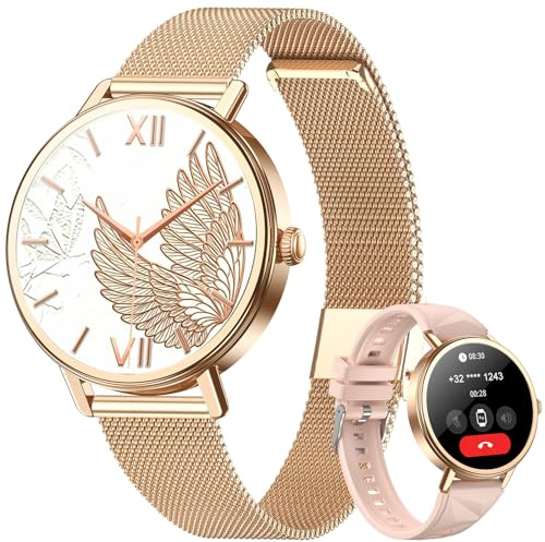 Blackview Smartwatch Damen, 1,26 Zoll Runde Fitnessuhr mit Pulsmesser, Schlafmonitor, SpO2, Schrittzähler & Aktivitätstracker, IP67 Armbanduhr, Uhr für Sport, Arbeit & Alltag, Android & iOS, Gold