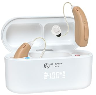 Clarity Pro Bluetooth RIC Rechargeable Hearing Amplifiers for Adults – App-Enabled Sound Amplifier for Personalised Listening, Conversations & TV (White Case - Beige Amplifiers)