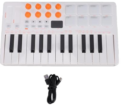 Jeffergarden Controller Tastiera MIDI a 25 Tasti con Tasti Sensibili Alla velocità Pad Batteria MIDI Bluetooth e Arpeggiatore per la Registrazione di Produzione Musicale (WHITE)