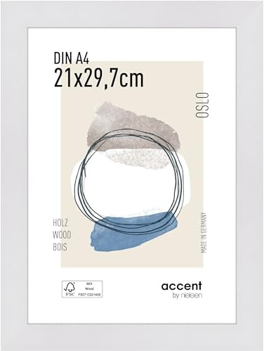 accent by nielsen Holz Bilderrahmen Oslo, 21 x 29,7 cm (A4), Weiß | Holz Dokumentenrahmen im Hoch- & Querformat zum Aufhängen Weiß matt Echtglas
