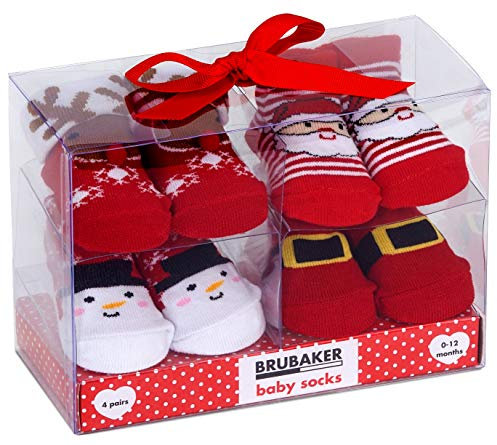 BRUBAKER 4 Paar Babysocken Mädchen Jungen 0-12 Monate - Weihnachten