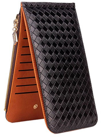 Elegantes und luxuriöses Kreditkartenetui Portemonnaie Geldbörse für Damen Business Casual Design Web-Optik Kunstleder 18 Kartenfächer 1 Münzfach 1 Geldscheinfach (Schwarz)