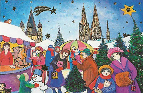Weihnachtskarten 4 Stück Karten Köln Dom Nostalgie Weihnachten Grußkarten Goldprägung Kunstkarte Weihnachtsgruß