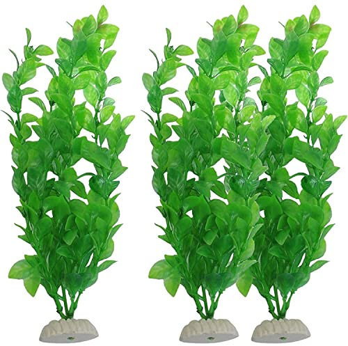 MeISO 3PC Plastique Decoration Aquarium Plante Artificielle pour Aquarium Base éramique 27cm