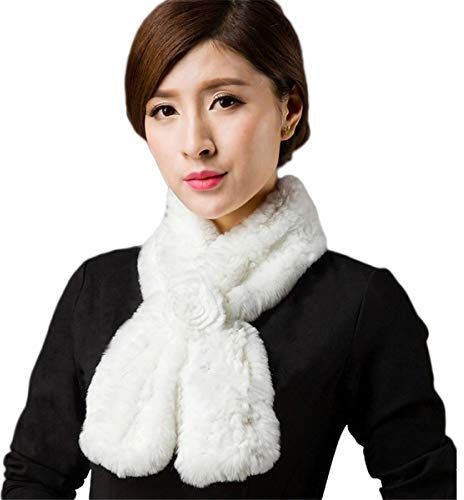 KAISHIN Winter Elegante Frauen Floral Echtes Fell Schals Strick Rex Kaninchenfell Schalld?mpfer Wei?
