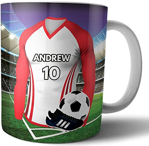 AK Giftshop Personalised Gift - Football Shirt - Mug -Tea Coffee Cup - Birthday - Christmas - Stocking Filler - Secret Santa - Any Team Colours (Southampton)