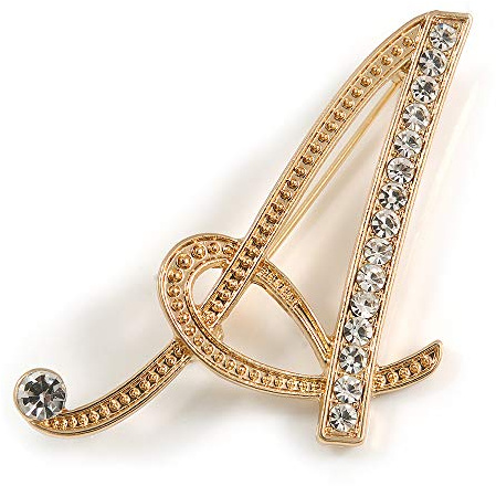 Broche initiale A en plaqué or avec cristal transparent - 45 mm de haut
