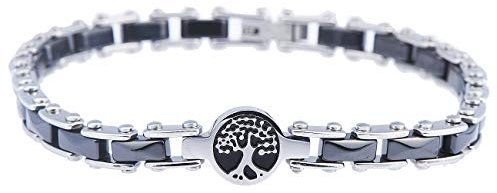 inSCINTILLE Bracciale Uomo in Accciaio inossidabile con Ceramica e Centrale Vari Simboli, braccialetto con Ancora Rosa dei venti Albero della vita, confezione regalo inclusa (Albero vita Nero)