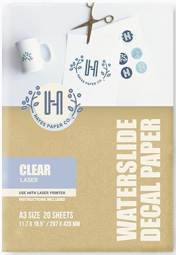 Hayes Paper Co. Waterslide Decal Paper Laser Clear (A3, 20 Blatt)