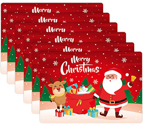 BESTonZON 6PCS Weihnachtstisch Sets, Hitzebeständige Wasserdichtes Weihnachts Tischsets,Platzset Weihnachten Abwaschbar,Weihnachten Tischsets,Weihnachtstisch Matte,PVC Tischmatte (43X30x0,05Cm Grün)