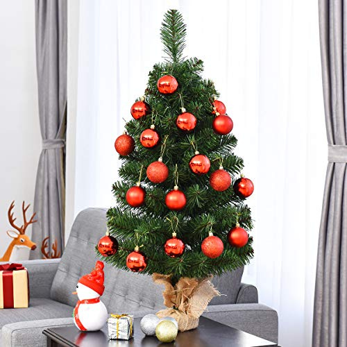 GOPLUS 60/90 cm Mini árbol de Navidad, Árbol de Navidad Artificial, Mini Abeto de Robusto Soporte de Cemento, mesas, como decoración para hogar u Oficina (90cm Verde)