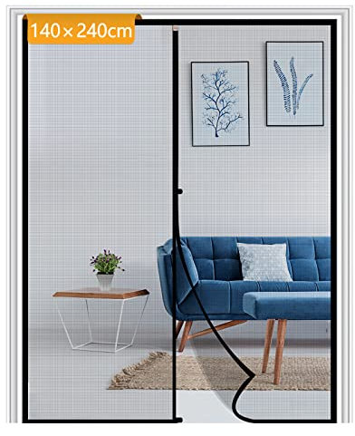 Yotache Fly Screen Door 140 x 240 cm, Reinforced Polyester Anti-Tearing Insect Fly Mesh with Full Frame Hook & Loop, Black