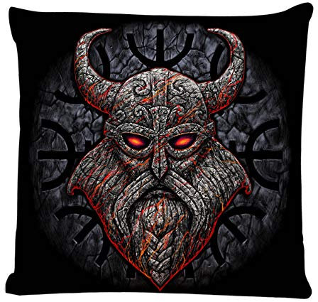 Ofocam Stein Wikinger mit einem Hörner-Helm Wurfkissenbezug Krähe Geschichte Mittelalter Krieg Quadratisch Dekorative Wurfkissen Fall für Zuhause Couch Wohnzimmer Bett Sofa Auto 45,7 x cm Kissenbezug