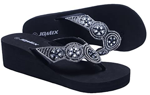 JOMIX Zehentrenner Damen Bequem Sandalen Sommer Elegant Sandaletten Damen Flach Sommerschuhe (Schwarz SD2565, 41 EU, SD2565)
