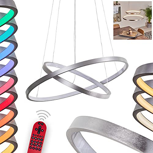 LED Hängeleuchte Canisteo, dimmbare Pendellampe aus Metall in silber u. Kunststoff, Zimmerlampe m. Fernbedienung u. RGB Farbwechsler, 1 x LED 16 Watt u. 1 x LED 22,5 Watt, 2700-5000 Kelvin, 3850 Lumen