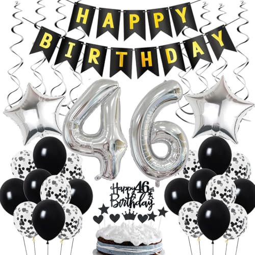 Decoración 46 Cumpleaños Hombre - Globos Negro y Plata para Fiesta de 46 Años
