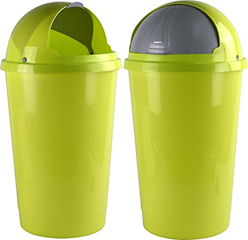 Sterling Ventures 2x Plastic 50L Bullet Bin with Sliding Lid Waste Rubbish Dirt Paper Bin Lime