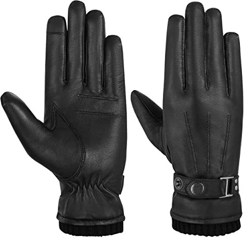 Hand Fellow Echtes Schaffell Damen Lederhandschuhe, Frauen Winterhandschuhe Fleece gefüttert Touchscreen Fahrhandschuhe, Modisch gerippt, 36