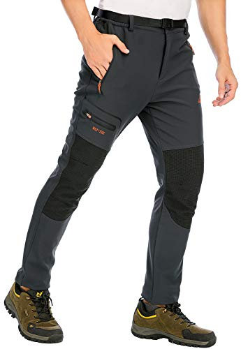 DAFENP Pantaloni Trekking Sci Uomo Invernali Pantaloni da Lavoro Termici Impermeabile Pantaloni Neve Softshell Montagna Escursionismo Caldo All'aperto KZ1662M-DarkGrey4-L
