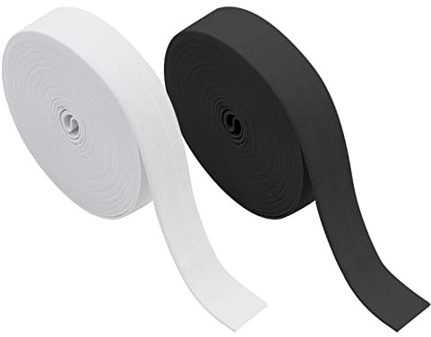 VEGCOO 14M(15 Yards) Bandes Élastiques Couture, Ruban Élastique Ceinture de 20mm de Large pour Pantalon Jupe Ceinture, Noir et Blanc(Noir&Blanc(20mm))