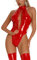 FEOYA Latex Dessous Frauen Sexy Damen Wet Look PVC Leder Dessous Bodysuit Sexy Ärmellos Krawattenriemen Tiefer V-Ausschnitt Bodycon Bodysuits Damen Nachtwäsche Clubwear Tanzparty Kostüm D-Rot L