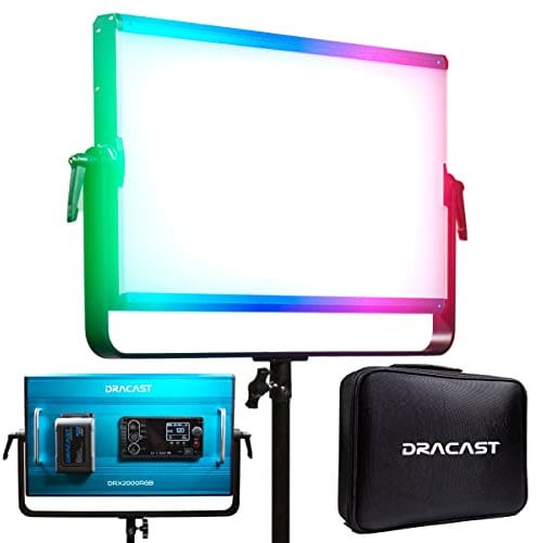 Dracast X Series LED2000 - RGB und Bi-Color 2800K - 8000K LED Panel Videoleuchte | App Steuerung | Dimmbar 0-100% | CRI & TLCI 96+ | V-Mount Akku | inkl. Tasche | Fotostudio | Video Beleuchtung