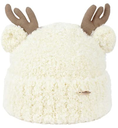 U Scinan Frauen Fleece Strickmütze Weihnachten Rentier Geweih Wolle Hut Schöne Lässige Kaschmir Warme Schädel Kappe, Weiss/opulenter Garten, Einheitsgröße