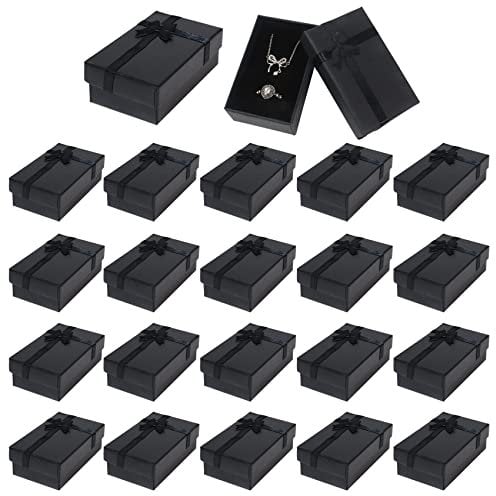 24 Pack Jewellery Gift Boxes Bulk, Small Gift Boxes with Lids and Bowknot for Jewellery, Ring Earring Necklace Gift Boxes 8× 5× 3cm, Black