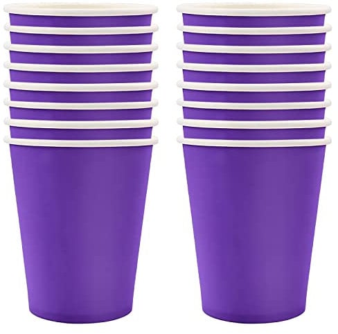 250ml Lila Papier Partybecher,16 Stück Lila Pappbecher,Trinkbecher Hochzeit Einwegbecher Disposable Cups für Hochzeit,Kinder DIY,Partybedarf,Tee,Heißen und Kalten Getränken Einwegkaffee Becher