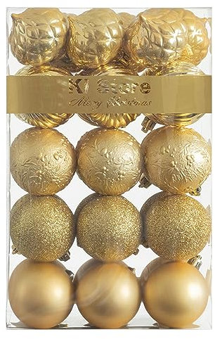 30 pezzi Decorazioni Natale Albero Addobb Palline di natale oro 6cm per Appendere Centrotavolacon Ganci per Alberi di Natale, Nozze, partito
