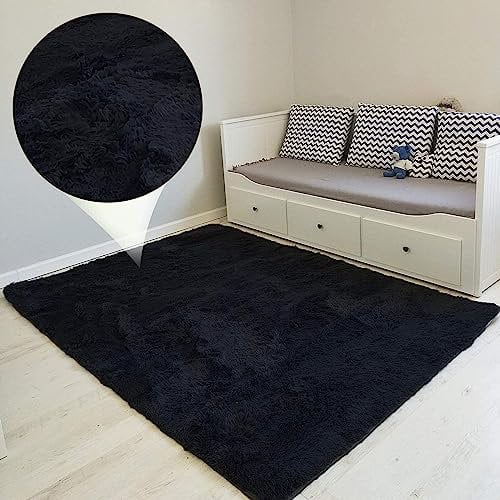Amazinggirl Hochflor Teppich wohnzimmerteppich Langflor 100 x 160 cm - Teppiche für Wohnzimmer flauschig Shaggy Schlafzimmer Bettvorleger Outdoor Carpet Schwarz