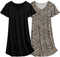 Ekouaer Camicia da Notte da Donna Floreale in Due Pezzi Indumenti da Notte a Maniche Corte Abito da Notte Estivo da 2 Nero + Leopardato L