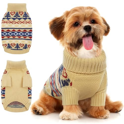 Hjyokuso Hundepullover Weihnachtspullover, Sweater für Hunde, Hund Katze Weiche Strickwaren Pullover Kleidung, Haustier Pullover Rollkragen, Winter Warme Hundemantel Pullover Jacke