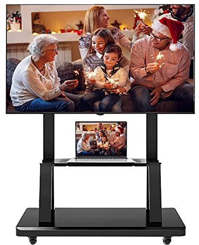 Chariot de télévision mobile avec roulettes pour écrans plats de 32 à 75 pouces, supports de télévision à roulettes réglables en hauteur avec rangement, support de sol universel moderne noir beautiful