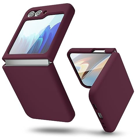 oakxco for Samsung Galaxy Z Flip 5 Case Silicone, Thin Slim Grip Soft Rubber Gel Protective Phone Case for Women, Matte Plain Solid Color Aesthetic Cute Girly Case with Camera Cover, Burgundy Wine