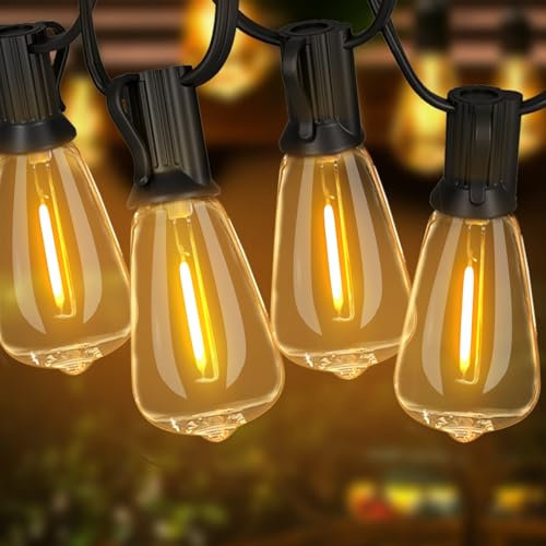 Pesken 30M Dimmbare LED Lichterkette außen mit 50 + 2 Bruchsicheren ST38 Retro-Edison-Glühbirnen, 2200K Hängende Lichterkette, IP65 Wasserdicht für Garten, Bistro, Camping