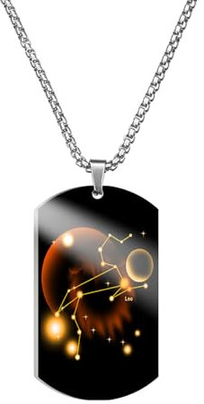 Caimeytie Halskette für Herren,Halskette Edelstahl männer,Sternzeichen anhänger,Kette konstellation,Astrologie Kette,60CM,Geschenk für Männer,Erkennungsmarke,Löwe