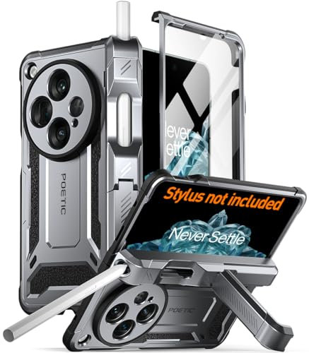 Poetic Spartan Case für OnePlus Open/Oppo Find N3, [Scharnierschutz] [Ständer] [Oppo-Stifthalter] Robuste Rundum-Schutzhülle, integrierter Displayschutz, Gun Metal