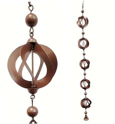 Yililay Regenkette 42,52 Zoll Metall Hanging Regenketten für Dachrinnen rotierende Regenfängerkette mit Bell Retro Wind Glocken für Fenstergartendekorationen, Regenfängerkette