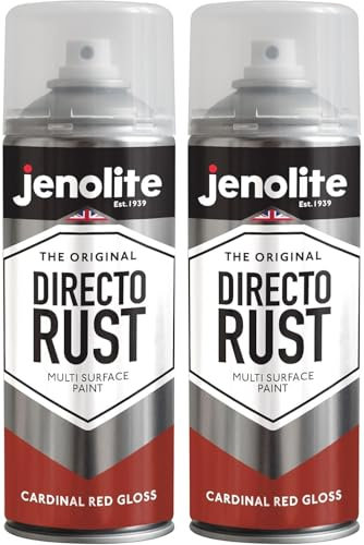 JENOLITE Directorust Gloss Spray Paint | CARDINAL RED | 2 x 400ml | Direct To Rust Spray Paint For Metal | Multi Surface Gloss Spray Paint For Wood, Metal, Plastic, Ceramic | RAL 3001