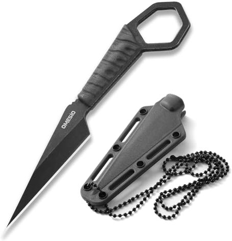 Omesio S-FC1 Couteau de Cou 5CR13MOV - Lame 6.8cm Full Tang | Fourreau PP+15% Fibre avec Cordons | Léger & Polyvalent pour Camping, Randonnée et Quotidien (Hommes/Femmes)