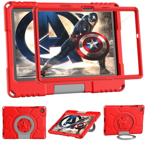 Kids Case for Samsung Galaxy Tab A9 Plus 11 inch 2023 with Screen Protector, Mansiruyi Shockproof Samsung A9+ Plus Tablet Case with Handle Stand for Samsung A9 Plus Tablet (SM-X210/X216/X218) - Red