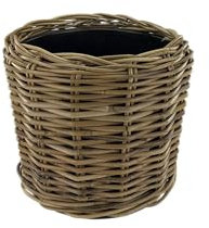 NATURN LIVING Rattan Drypot - ø 34 x 30 cm - Nachhaltiger Pflanztopf mit recyceltem wasserdichtem Kunststoff-Innenleben - Blumentöpfe für Innen - Pflanzenkörbe - Pflanzenhalter - Pflanzkorb - Grau