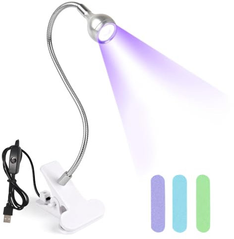 Coolicee UV Glue Curing Nail Lamp, Gel Nail Dryer LED Lamp, 3W USB Curing Nail Polish Tools, for Mobile Phone Repair Purple Light with Clip (Silve)