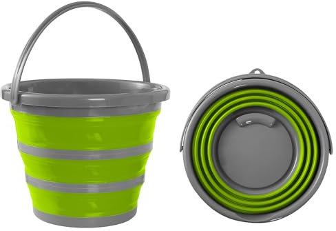 BRAMBLE Cubo de Silicona Plegable de 10L - Cubo Versátil, Portátil y Que Ahorra Espacio para Limpiar, Acampar y Pescar (Verde)